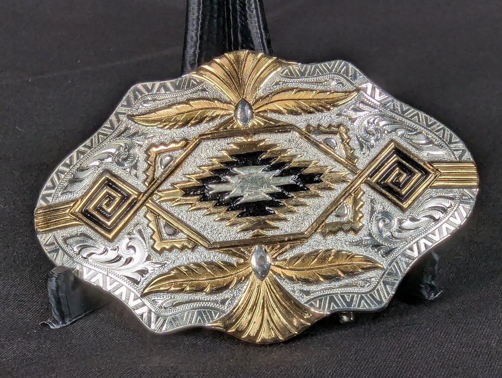 Montana Silversmiths Belt Buckle Silver Plated Gold Tone Southwestern Design New